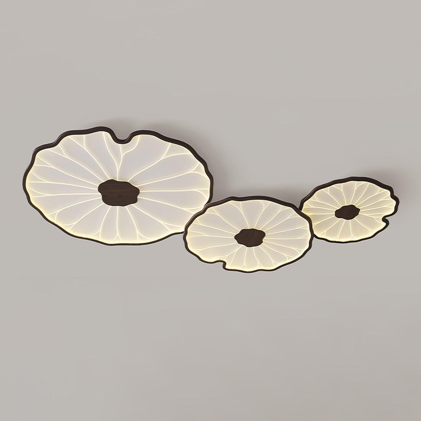 Lotus Plafonnier Bois Noyer | LED Intégrée 3 Têtes | Série Équilibre Naturel