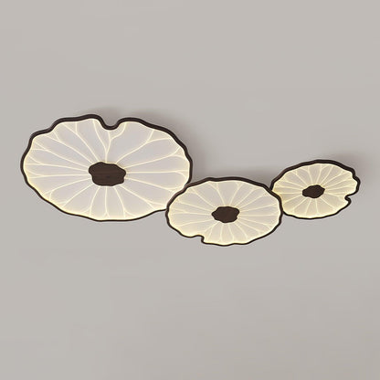 Lotus Plafonnier Bois Noyer | LED Intégrée 3 Têtes | Série Équilibre Naturel