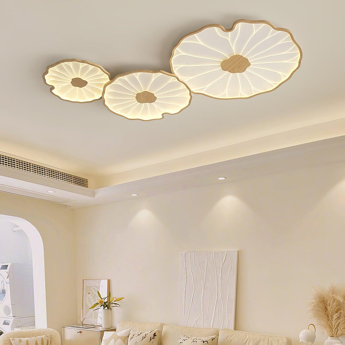 Lotus Plafonnier Bois Noyer | LED Intégrée 3 Têtes | Série Équilibre Naturel