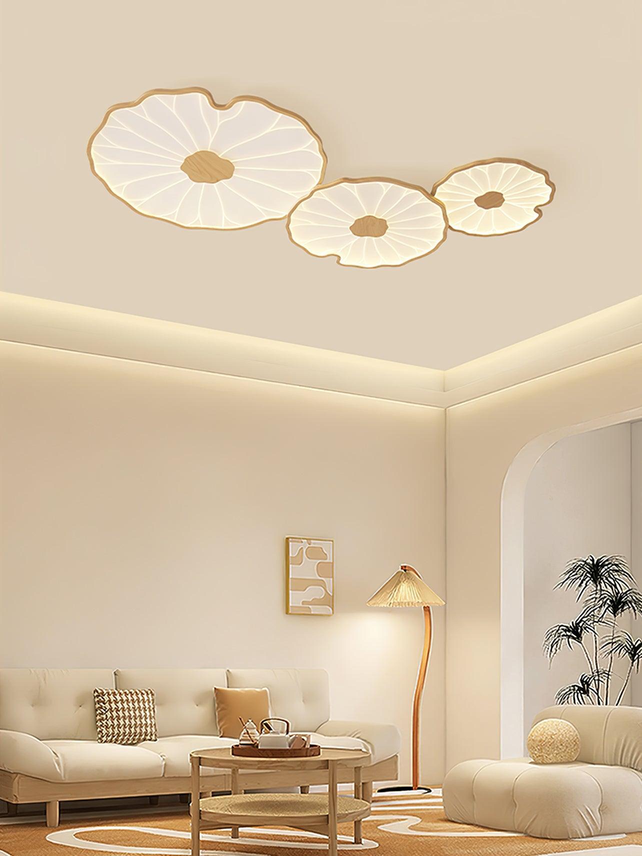 Lotus Plafonnier Bois Noyer | LED Intégrée 3 Têtes | Série Équilibre Naturel