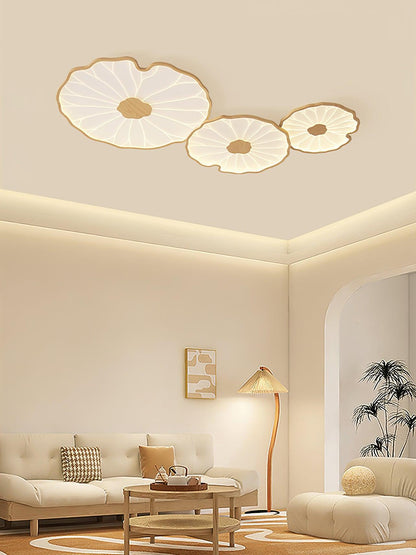 Lotus Plafonnier Bois Noyer | LED Intégrée 3 Têtes | Série Équilibre Naturel