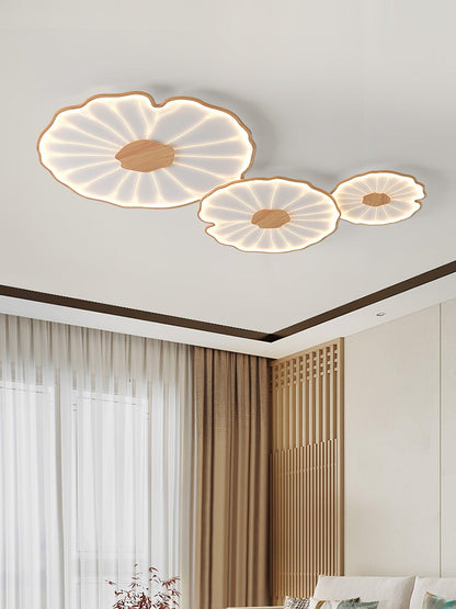 Lotus Plafonnier Bois Noyer | LED Intégrée 3 Têtes | Série Équilibre Naturel