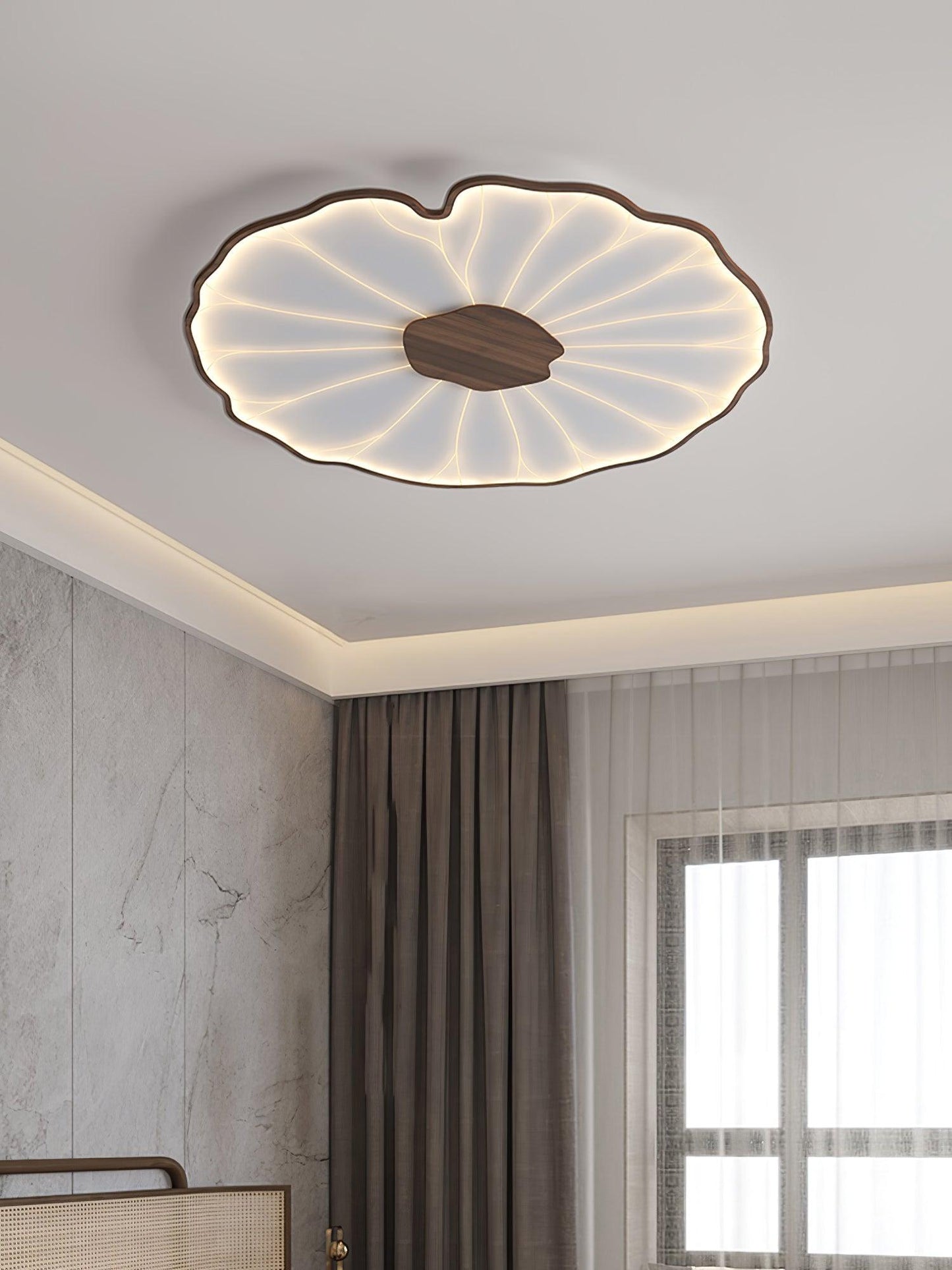 Lotus Plafonnier Bois Noyer | LED Intégrée 3 Têtes | Série Équilibre Naturel