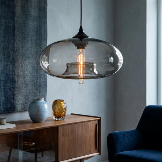 Lustre Verre Lampe Îlot Cuisine Verre & Métal | Hauteur Ajustable LED Compatible