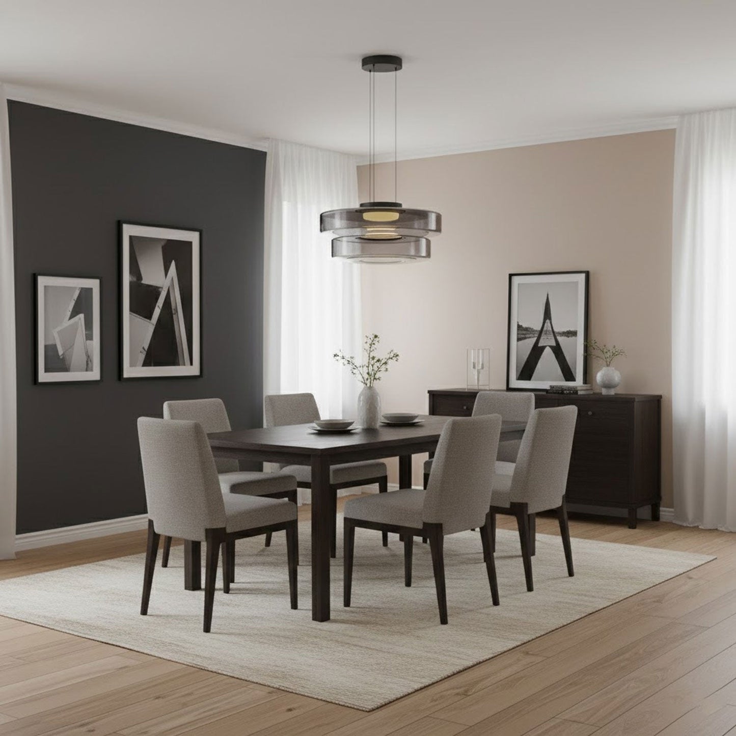 Suspension Verre Noir Minimaliste | Hauteur Réglable LED Intégrée