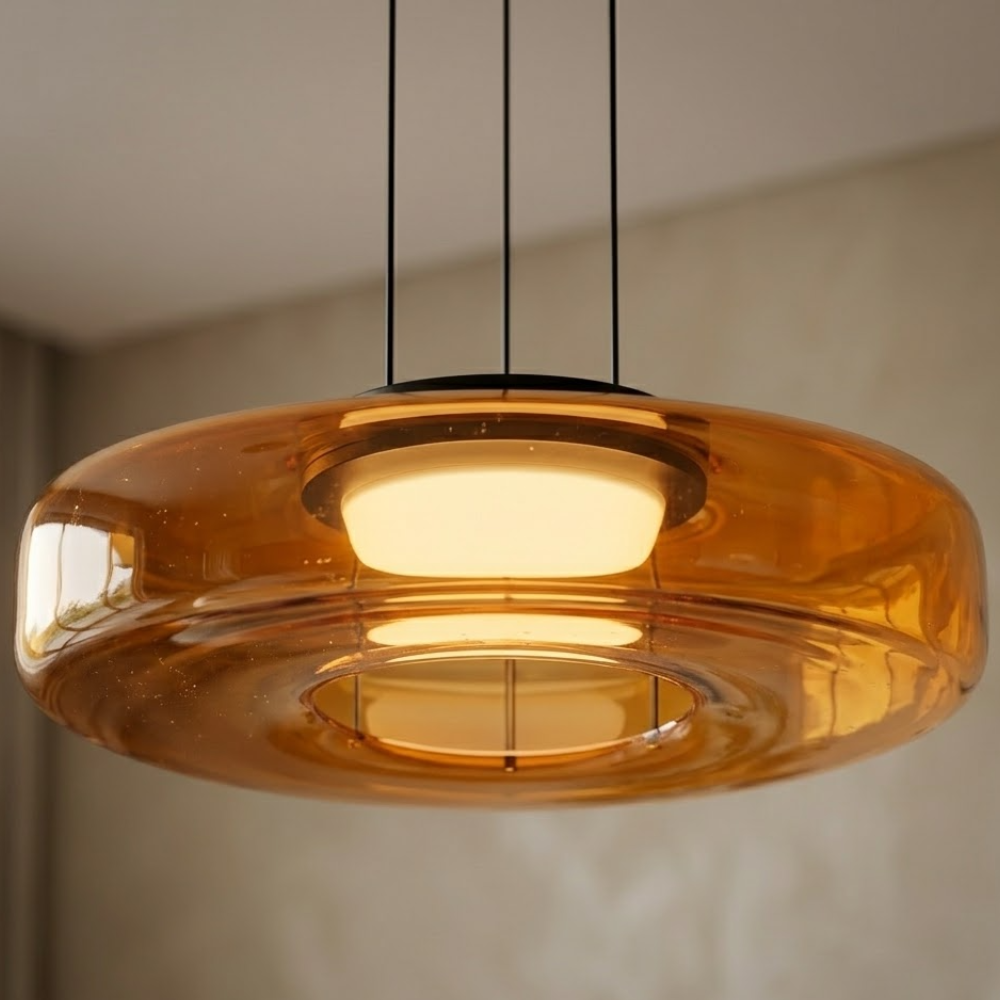 Suspension Verre Noir Minimaliste | Hauteur Réglable LED Intégrée