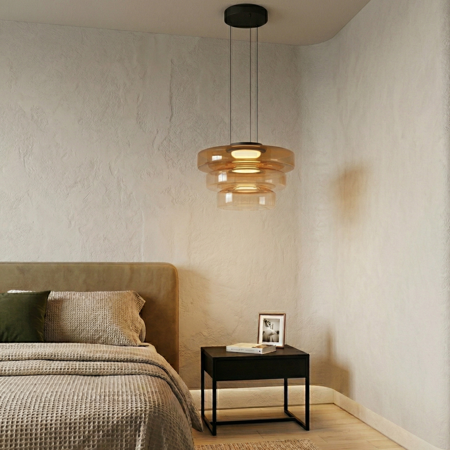 Suspension Verre Noir Minimaliste | Hauteur Réglable LED Intégrée