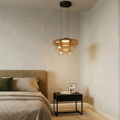 Suspension Verre Noir Minimaliste | Hauteur Réglable LED Intégrée