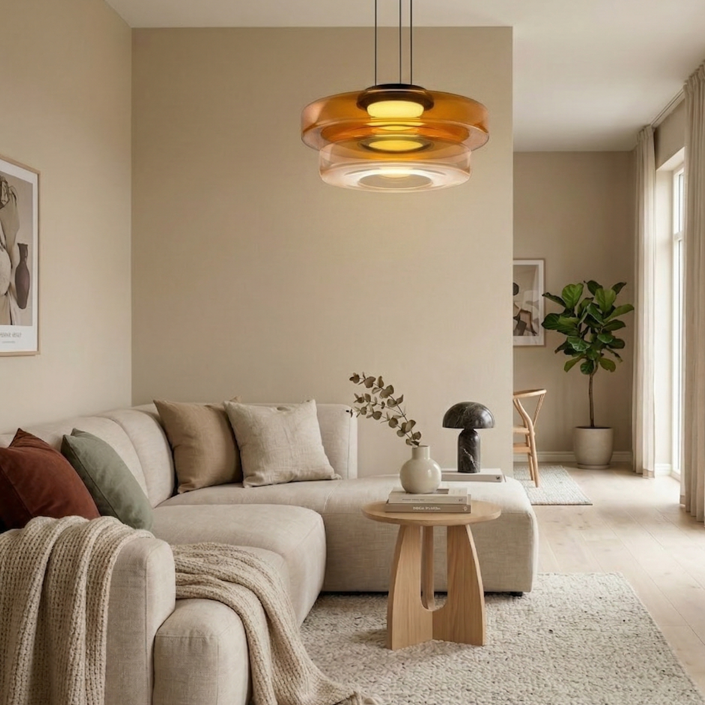 Suspension Verre Noir Minimaliste | Hauteur Réglable LED Intégrée