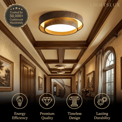 Plafonnier LED Métal et Acrylique Noyer | LED Intégrée 24-36W | Série Atelier