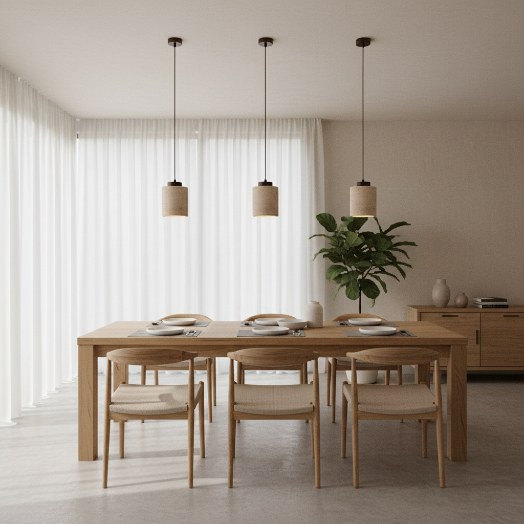 Lustre Travertin Naturel Nordique | Pendentif à Cordon, Durable | Série PureLine