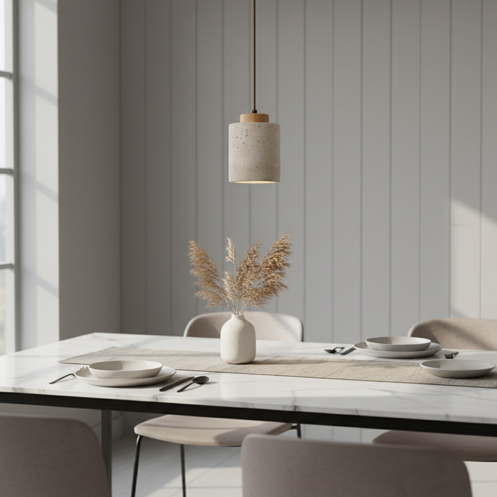 Lustre Travertin Naturel Nordique | Pendentif à Cordon, Durable | Série PureLine