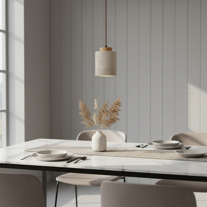 Lustre Travertin Naturel Nordique | Pendentif à Cordon, Durable | Série PureLine