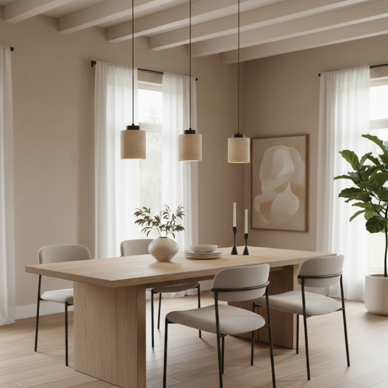 Lustre Travertin Naturel Nordique | Pendentif à Cordon, Durable | Série PureLine