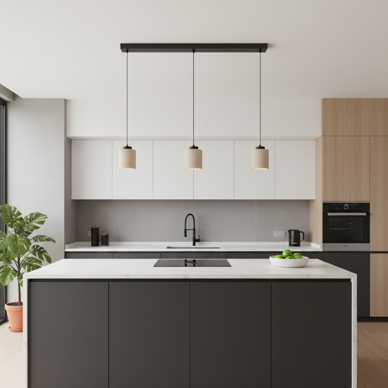 Lustre Travertin Naturel Nordique | Pendentif à Cordon, Durable | Série PureLine
