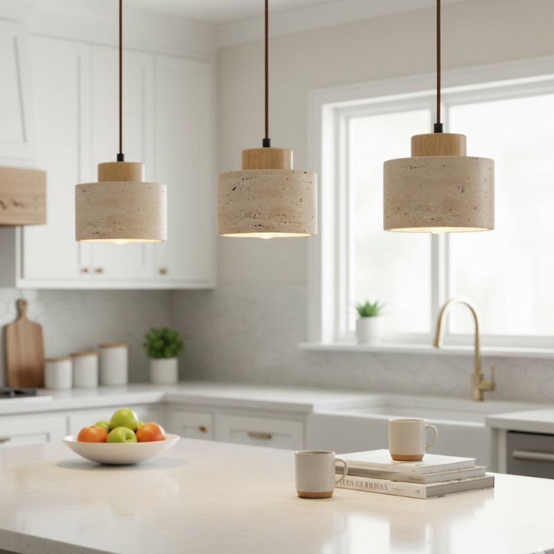 Lustre Travertin Naturel Nordique | Pendentif à Cordon, Durable | Série PureLine