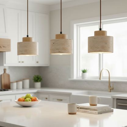 Lustre Travertin Naturel Nordique | Pendentif à Cordon, Durable | Série PureLine