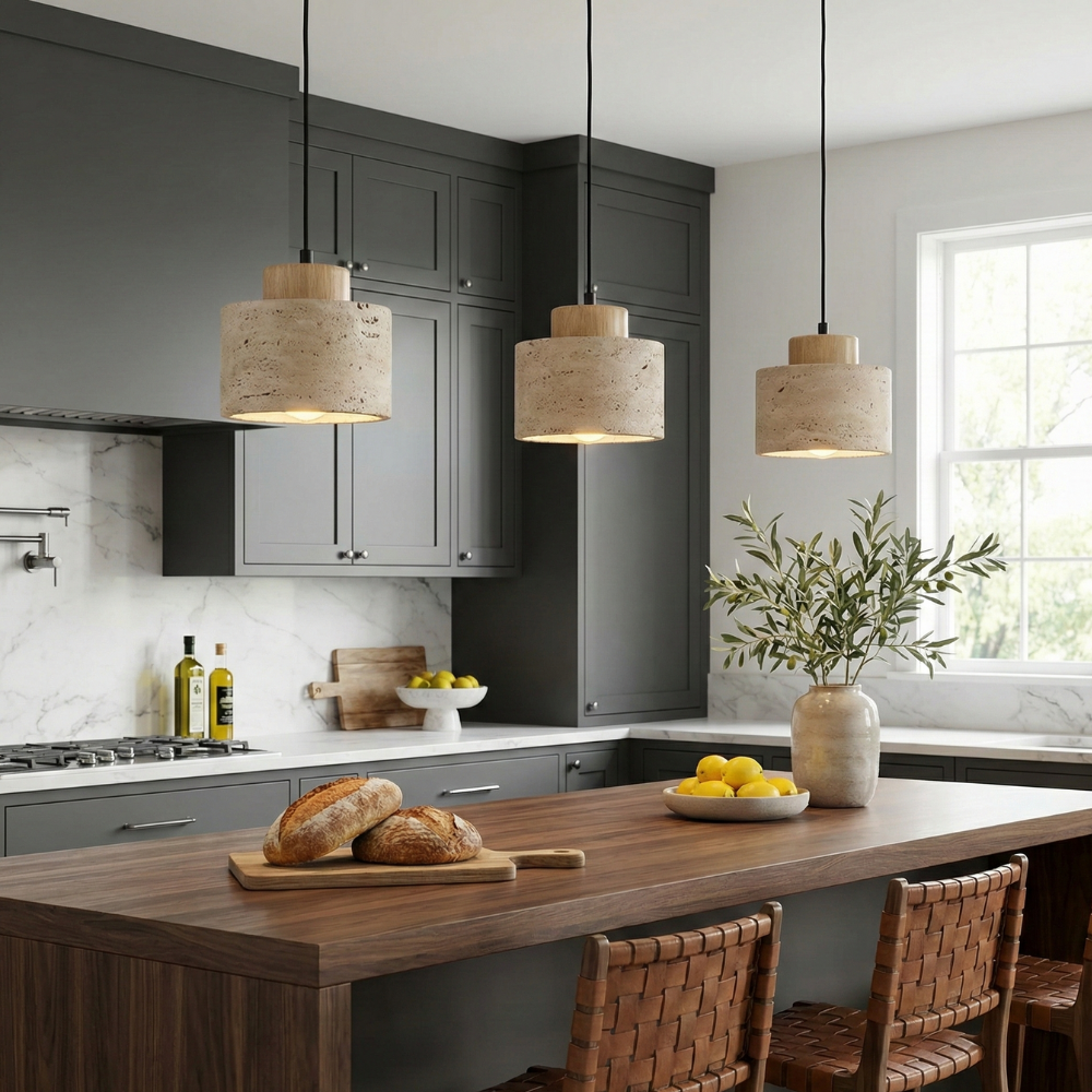 Lustre Travertin Naturel Nordique | Pendentif à Cordon, Durable | Série PureLine