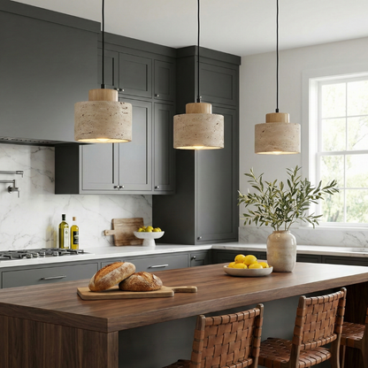 Lustre Travertin Naturel Nordique | Pendentif à Cordon, Durable | Série PureLine