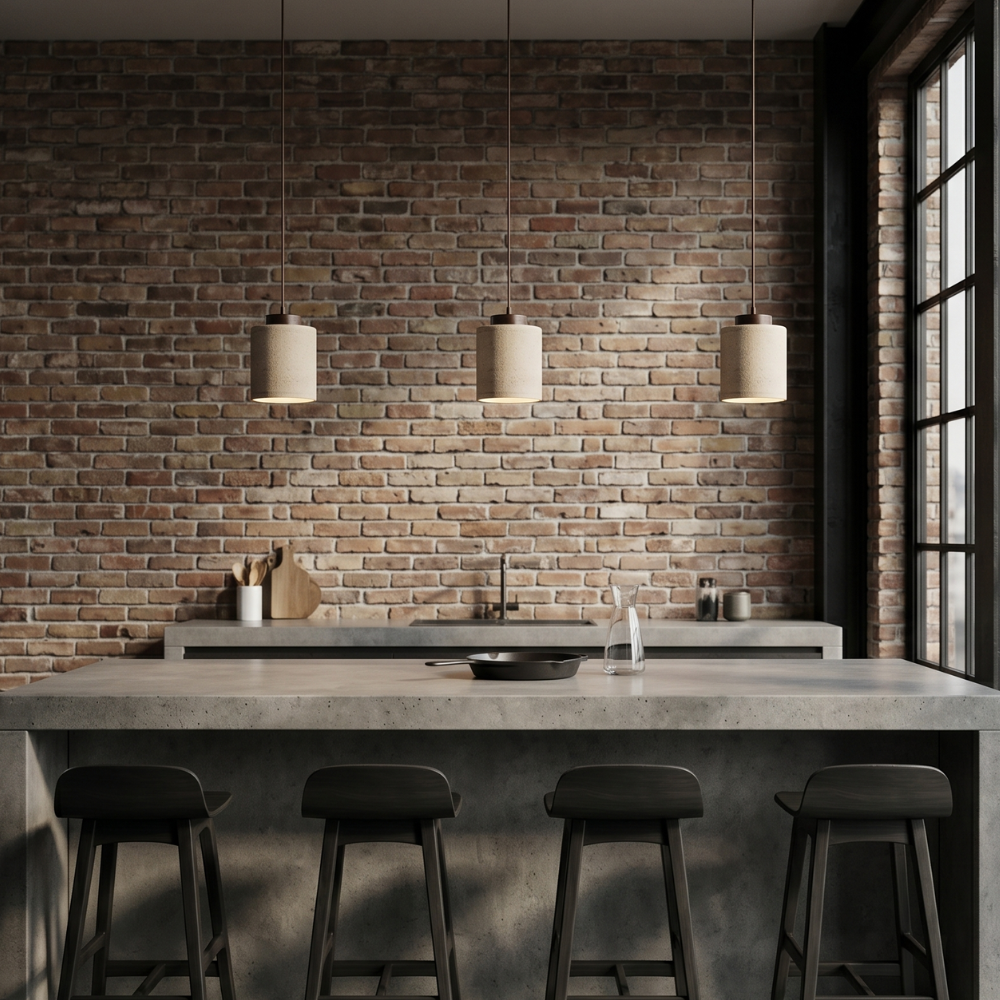 Lustre Travertin Naturel Nordique | Pendentif à Cordon, Durable | Série PureLine
