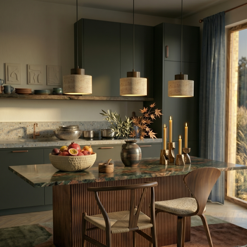 Lustre Travertin Naturel Nordique | Pendentif à Cordon, Durable | Série PureLine