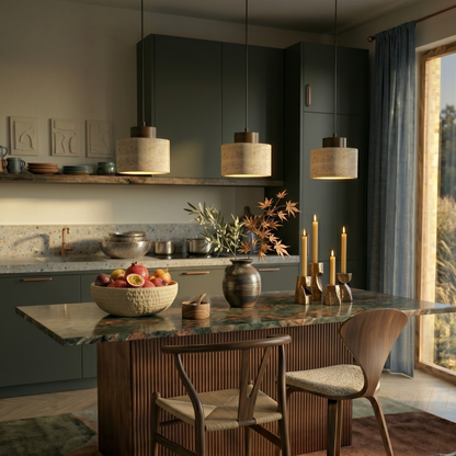 Lustre Travertin Naturel Nordique | Pendentif à Cordon, Durable | Série PureLine