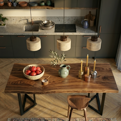Lustre Travertin Naturel Nordique | Pendentif à Cordon, Durable | Série PureLine
