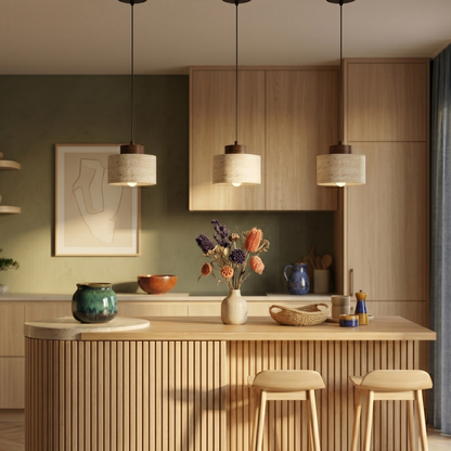 Lustre Travertin Naturel Nordique | Pendentif à Cordon, Durable | Série PureLine