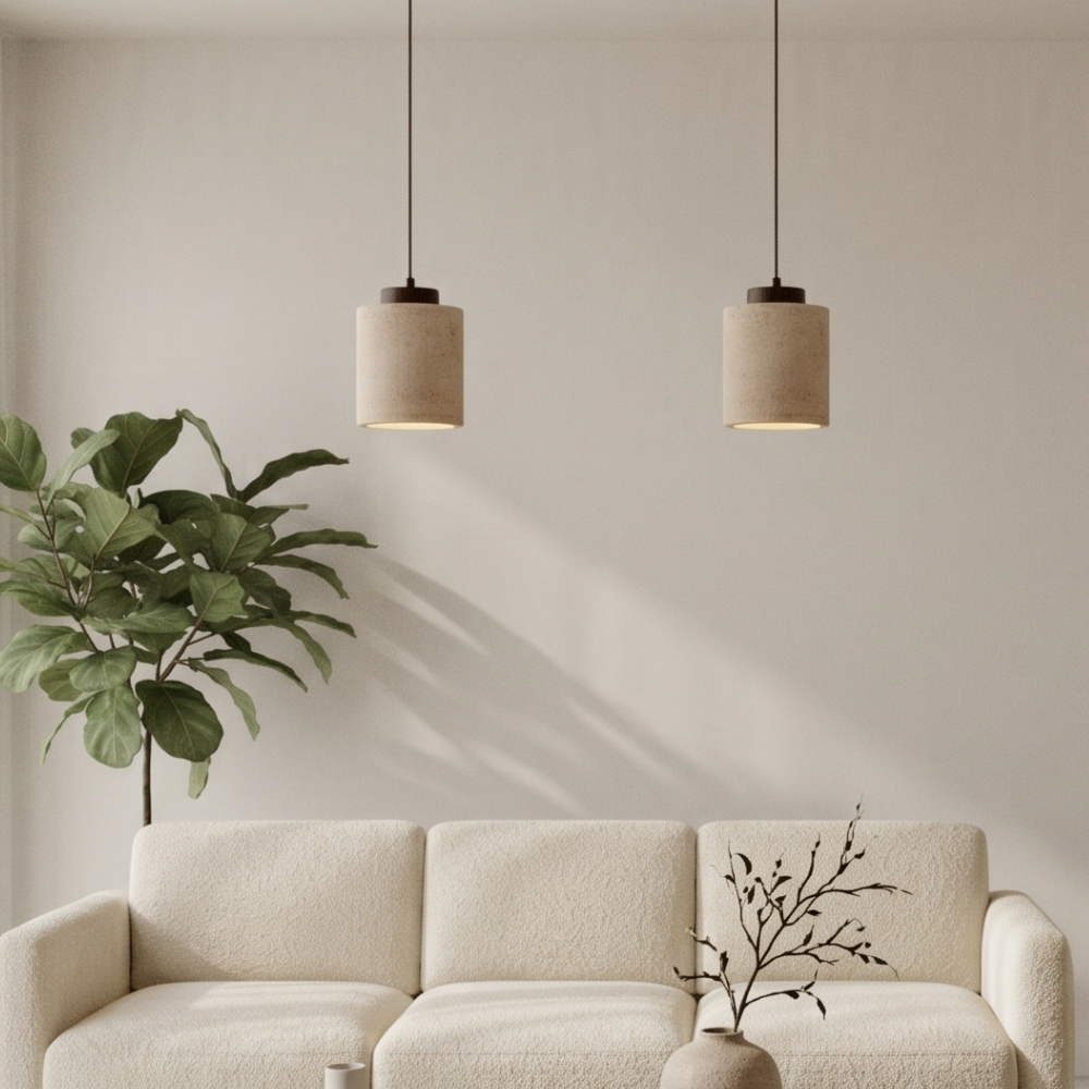 Lustre Travertin Naturel Nordique | Pendentif à Cordon, Durable | Série PureLine