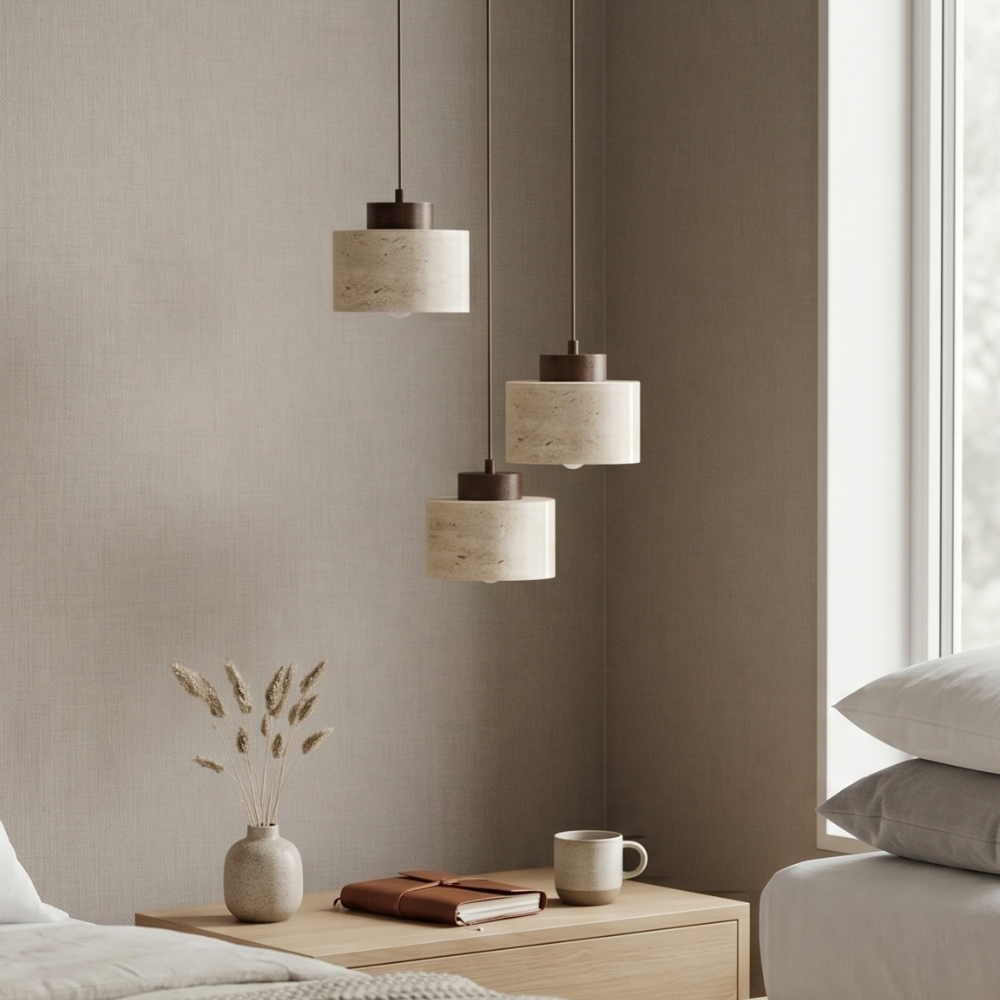 Lustre Travertin Naturel Nordique | Pendentif à Cordon, Durable | Série PureLine