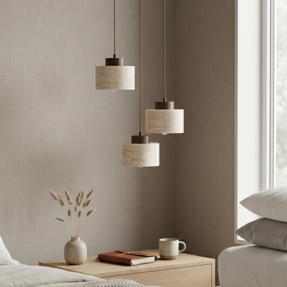 Lustre Travertin Naturel Nordique | Pendentif à Cordon, Durable | Série PureLine