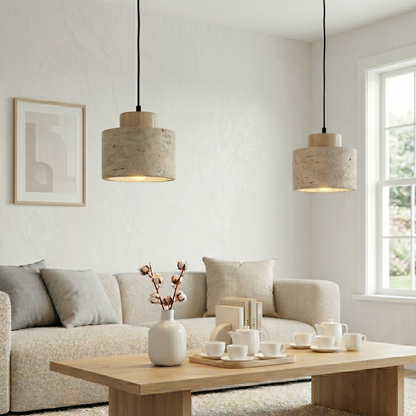 Lustre Travertin Naturel Nordique | Pendentif à Cordon, Durable | Série PureLine