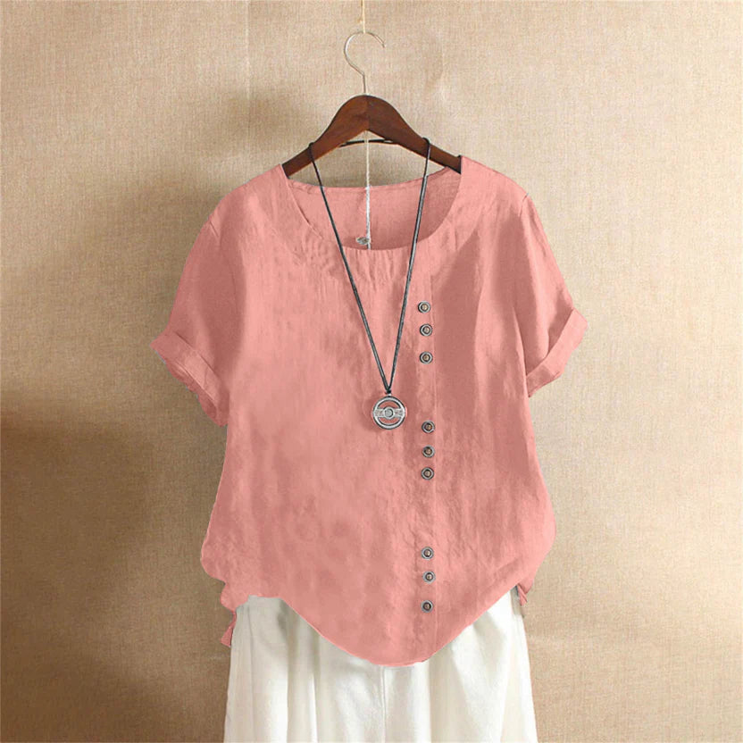 Blouse Lin Léger Ample | Boutons décoratifs Manches retroussées | SérieLumière