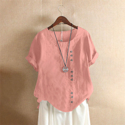 Blouse Lin Léger Ample | Boutons décoratifs Manches retroussées | SérieLumière