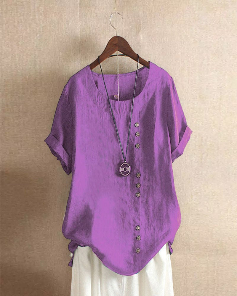 Blouse Lin Léger Ample | Boutons décoratifs Manches retroussées | SérieLumière