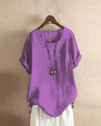 Blouse Lin Léger Ample | Boutons décoratifs Manches retroussées | SérieLumière