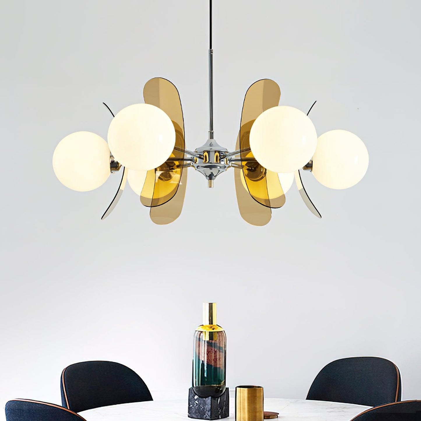Suspension Florale Métal Verre | Câble Réglable Abat-jour Verre | Série Éclat