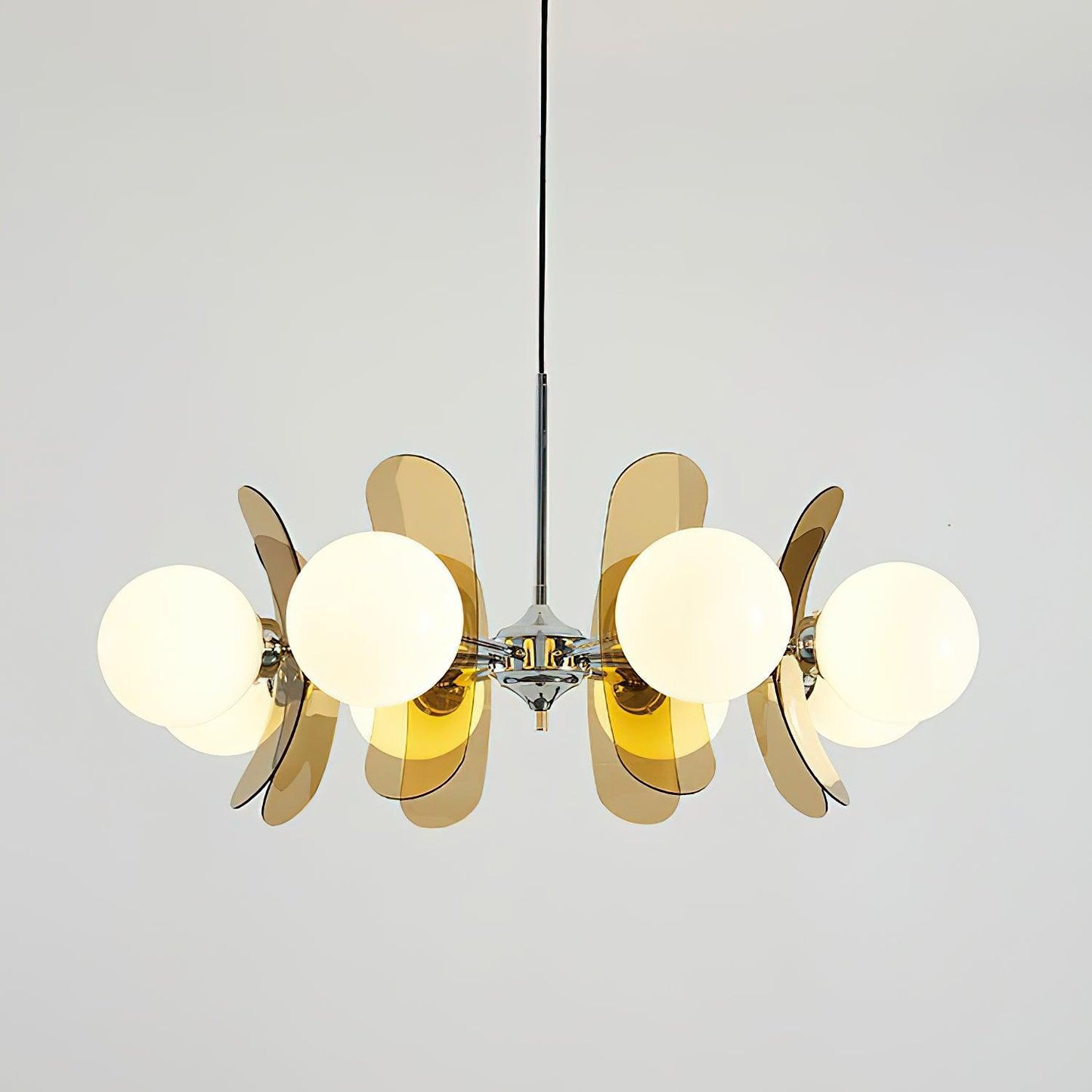 Suspension Florale Métal Verre | Câble Réglable Abat-jour Verre | Série Éclat