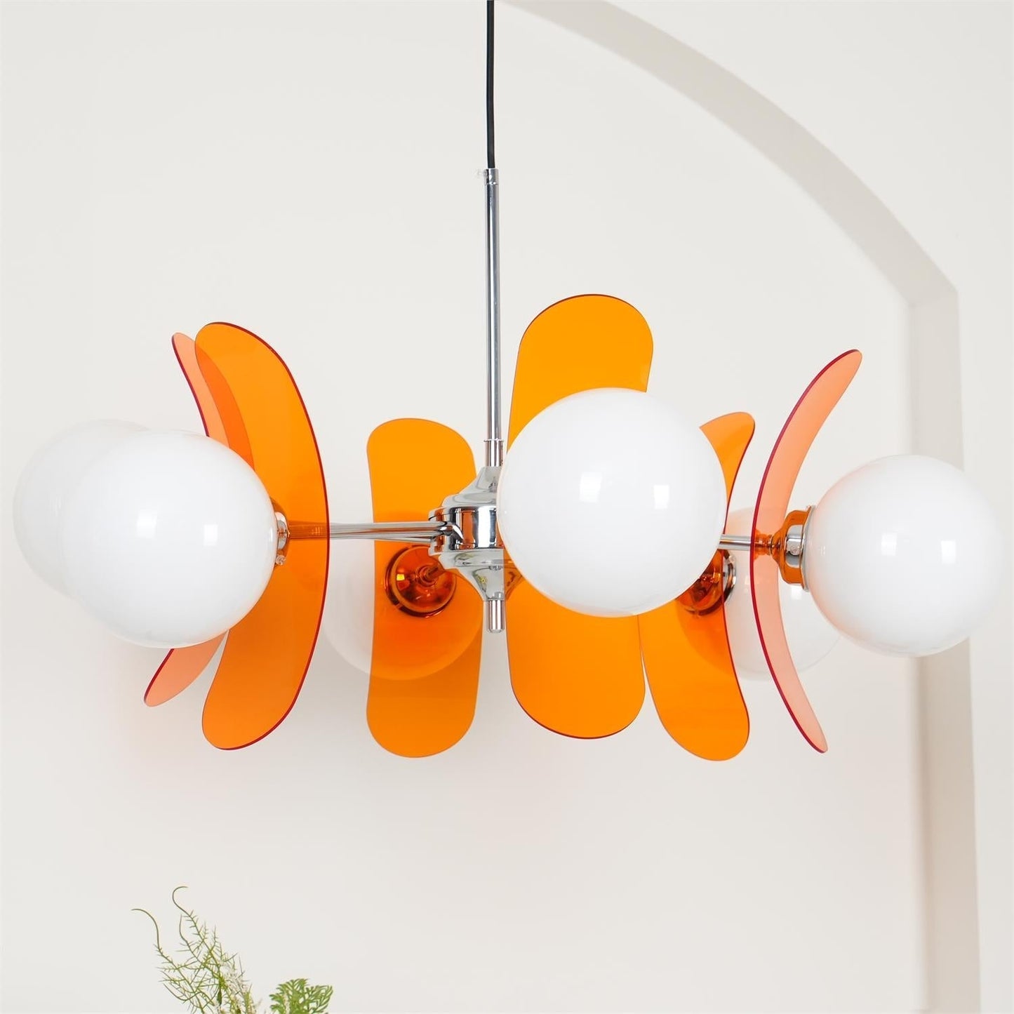 Suspension Florale Métal Verre | Câble Réglable Abat-jour Verre | Série Éclat