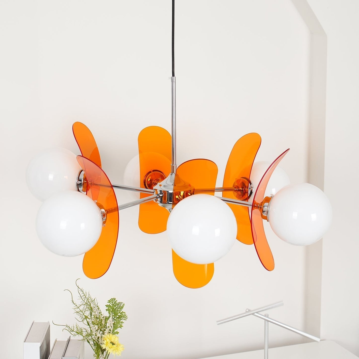Suspension Florale Métal Verre | Câble Réglable Abat-jour Verre | Série Éclat
