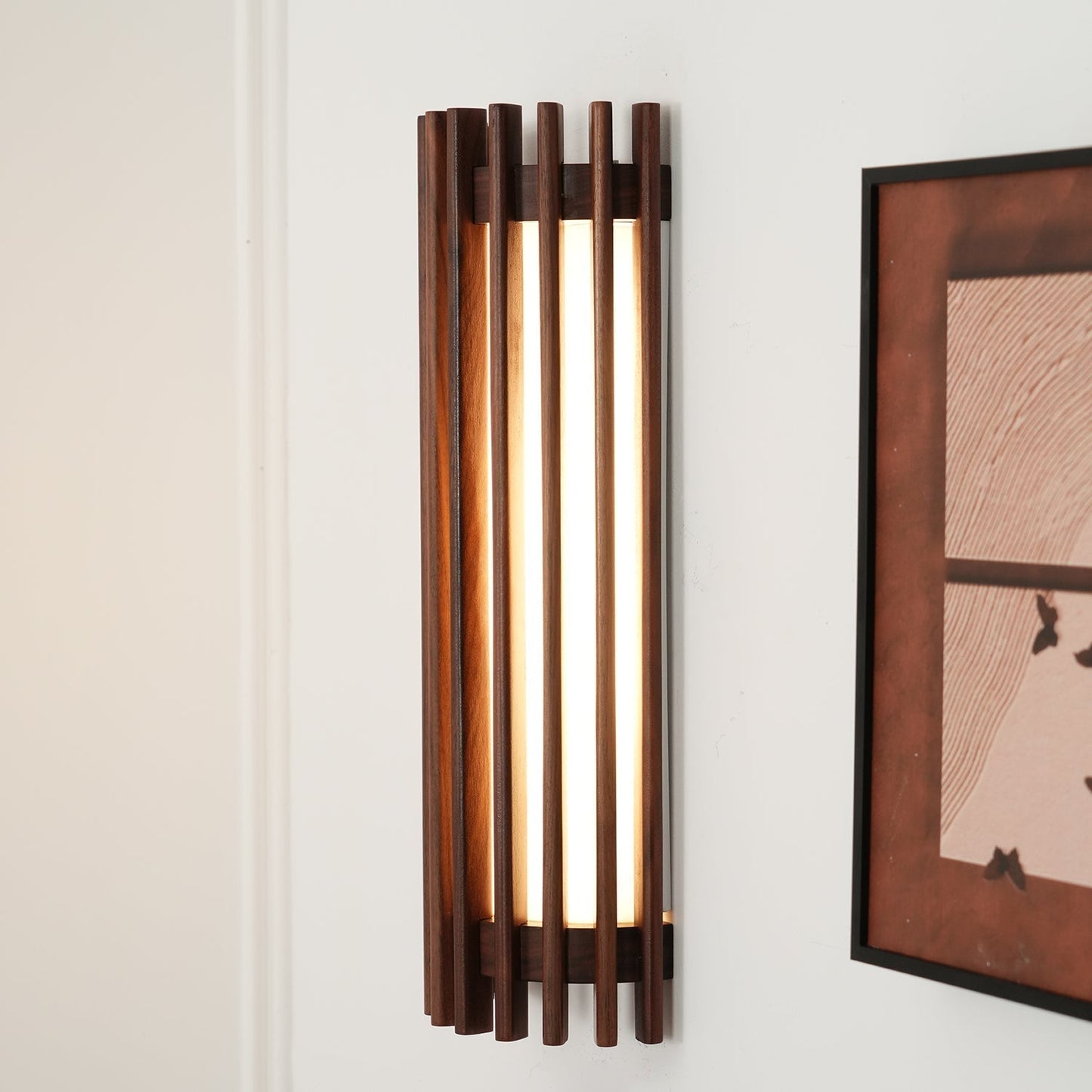 Applique Murale Bois Noyer | Lueur Ambiante LED | Câblage Direct | Série Nuit