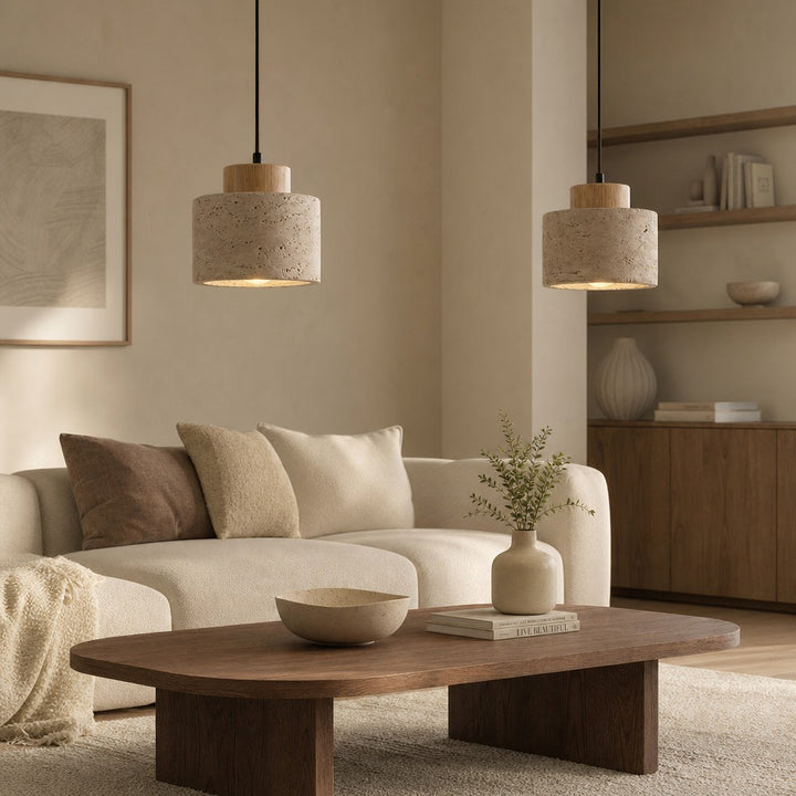 Lustre Travertin Naturel Nordique | Pendentif à Cordon, Durable | Série PureLine