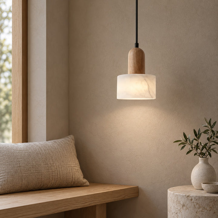 Suspension en marbre jade — finition bois clair