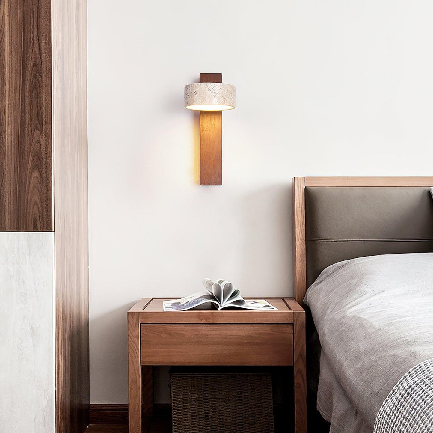 Lampe Murale Travertin & Bois | LED Intégrée Lumière 3000K | Ligne Élégance