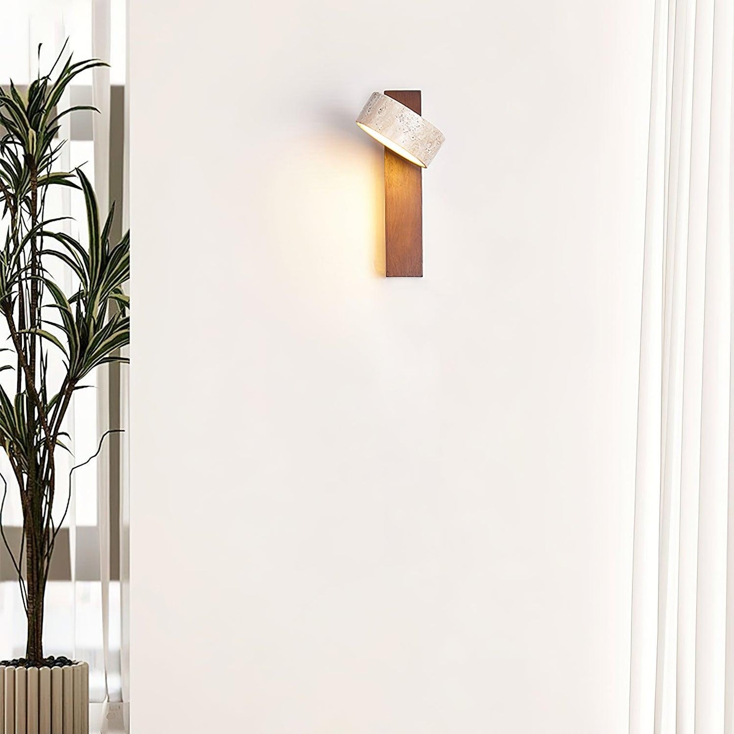 Lampe Murale Travertin & Bois | LED Intégrée Lumière 3000K | Ligne Élégance