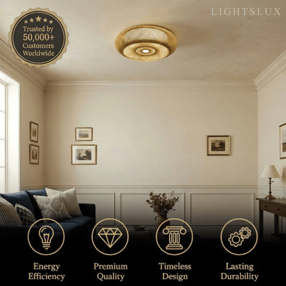 Lampe de Plafond Bambou Naturel Rotin Tissé | LED Compatible | 110-240V
