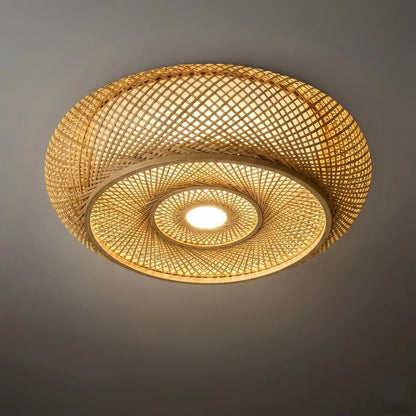 Lampe de Plafond Bambou Naturel Rotin Tissé | LED Compatible | 110-240V
