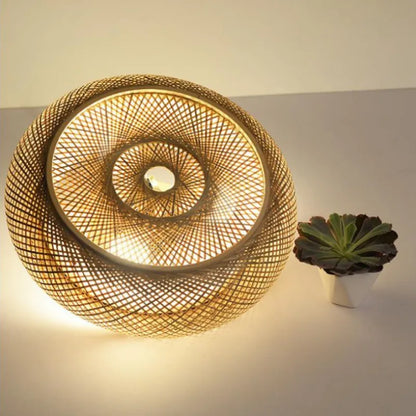 Lampe de Plafond Bambou Naturel Rotin Tissé | LED Compatible | 110-240V