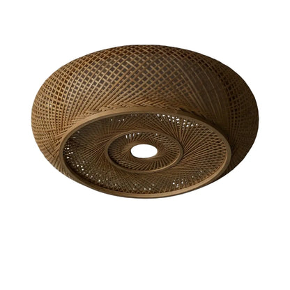 Lampe de Plafond Bambou Naturel Rotin Tissé | LED Compatible | 110-240V