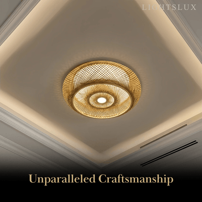 Lampe de Plafond Bambou Naturel Rotin Tissé | LED Compatible | 110-240V
